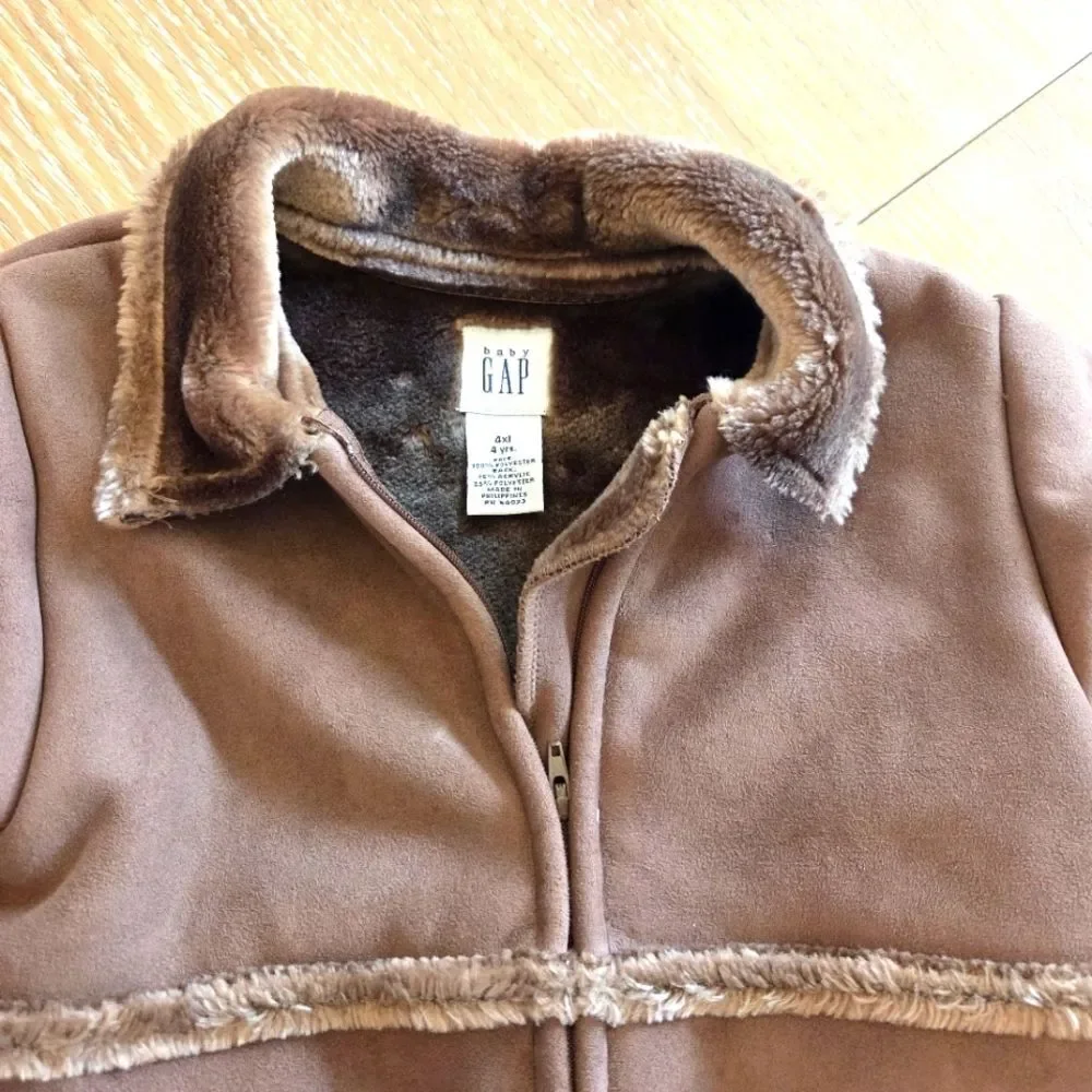 Baby Gap Faux Suede Coat with Faux Fur Lining Mid Length Size 4XL 4 Years